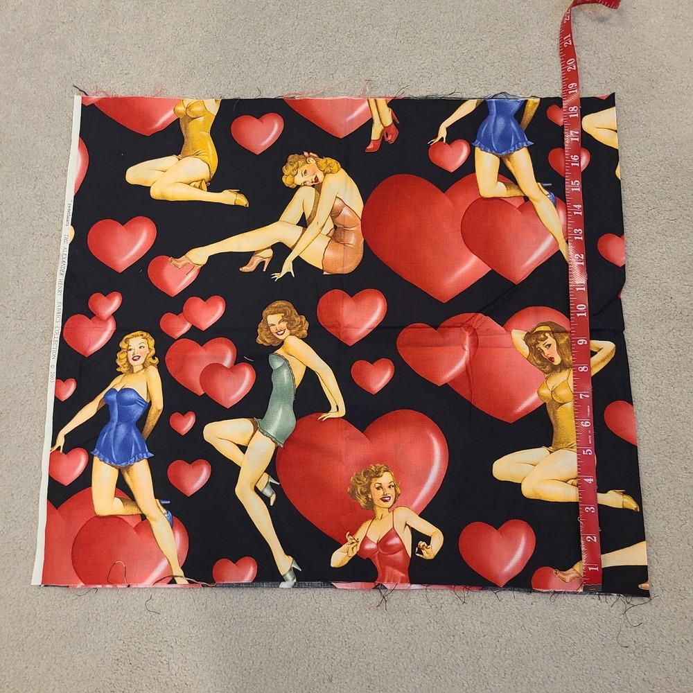 Vintage 2003 Alexander Henry Fabric Sweethearts Heart Sexy Pinup Girls 1/2 yard